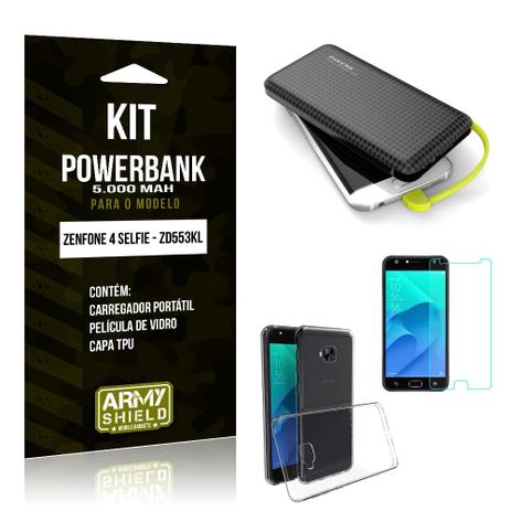 Menor preço em Kit Carregador Portátil 5K Zenfone 4 Selfie Powerbank 5000mah + Capa + Película Vidro - Armyshield