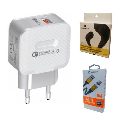 Kit Carregador Turbo + Cabo Magnético + Fone de Ouvido Sumexr P/ Samsung J2 J3 J4 J5 J7 Prime Menor preço em Kit Carregador Turbo + Cabo Magnético + Fone de Ouvido Sumexr P/ Samsung J2 J3 J4 J5 J7 Prime