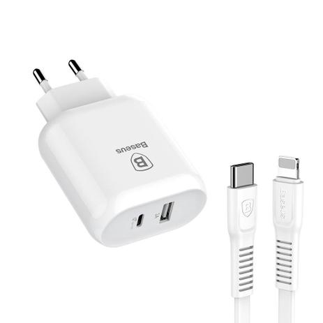 Kit Carregador Turbo com 2 portas mais Cabo Tipo C Ultra Rápido Ultra Resistente Fast Charger Baseus Menor preço em Kit Carregador Turbo com 2 portas mais Cabo Tipo C Ultra Rápido Ultra Resistente Fast Charger Baseus