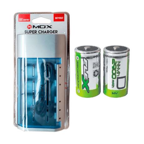 Kit Carregador Universal + 2 Pilhas Tipo D Grande Flex - Mox e flex Menor preço em Kit Carregador Universal + 2 Pilhas Tipo D Grande Flex - Mox e flex