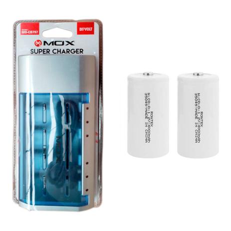 Kit Carregador Universal + 2 Pilhas Tipo D Rontek - Mox e rontek Menor preço em Kit Carregador Universal + 2 Pilhas Tipo D Rontek - Mox e rontek