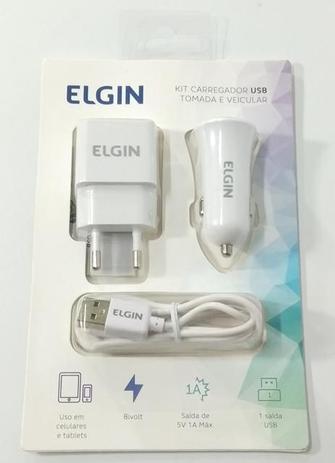 Kit Carregador Usb De Tomada + Veicular 1m Branco - Elgin Menor preço em Kit Carregador Usb De Tomada + Veicular 1m Branco - Elgin