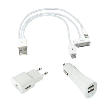 Kit Carregador Veicular e Tomada XC-MC3X1 Micro USB/Lightning/Doc Branco X-CELL Menor preço em Kit Carregador Veicular e Tomada XC-MC3X1 Micro USB/Lightning/Doc Branco X-CELL