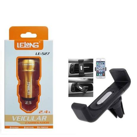 Kit Carregador Veicular Metalico 2.4A Dual Usb + Suporte Para Celular UNIVERSAL - Lelong Menor preço em Kit Carregador Veicular Metalico 2.4A Dual Usb + Suporte Para Celular UNIVERSAL - Lelong