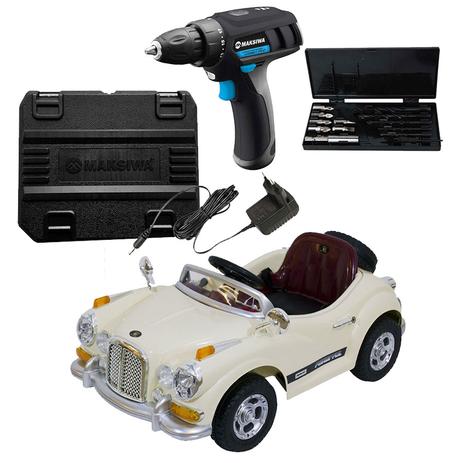Kit Carro Retrô com Controle Remoto - Bege - 915000 - Bel Brink + Furadeira/Para - Belfix Menor preço em Kit Carro Retrô com Controle Remoto - Bege - 915000 - Bel Brink + Furadeira/Para - Belfix