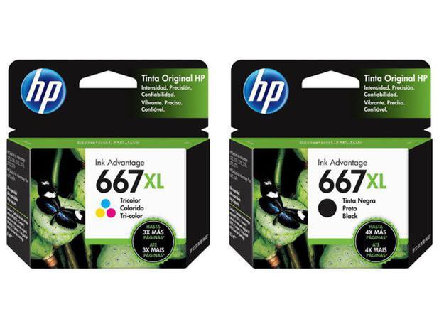 Kit Cartuchos de Tinta Originais HP 667XL Preto + Colorido HP 667 XL Menor preço em Kit Cartuchos de Tinta Originais HP 667XL Preto + Colorido HP 667 XL