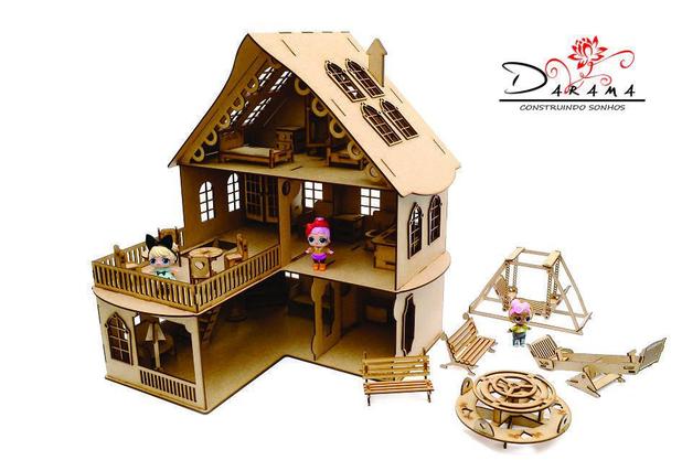 Kit Casa De Bonecas Com Moveis Escala Barbie Emily Mdf Cru c + c - Darama