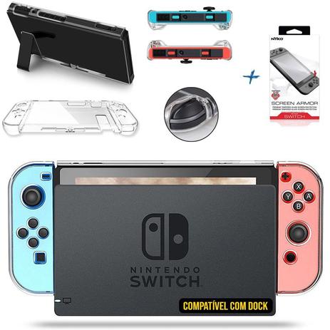 Kit Case Nintendo Switch de Acrílico compatível com Dock + Película - Skin t18 Menor preço em Kit Case Nintendo Switch de Acrílico compatível com Dock + Película - Skin t18