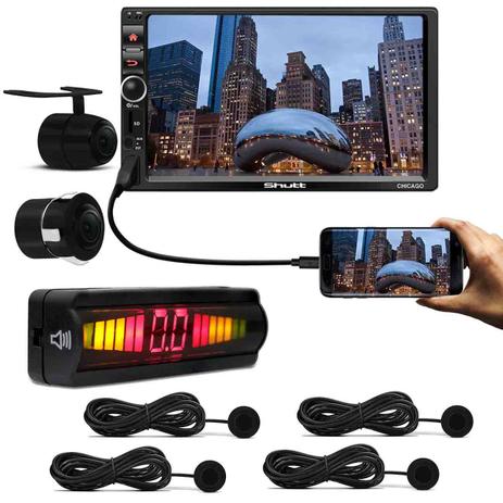 Kit Central Multimídia Shutt Chicago 7” Bluetooth Touch Android IOS + Câmera de Ré + Sensor Preto é boa?