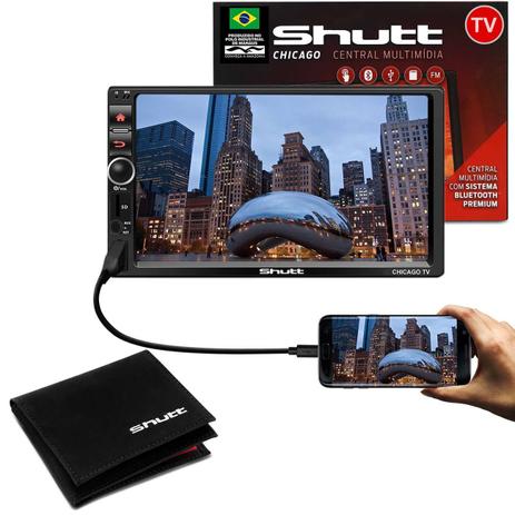 Kit Central Multimídia Shutt Chicago TV 7 Pol Bluetooth Tv Digital USB + Carteira Masculina Couro Menor preço em Kit Central Multimídia Shutt Chicago TV 7 Pol Bluetooth Tv Digital USB + Carteira Masculina Couro