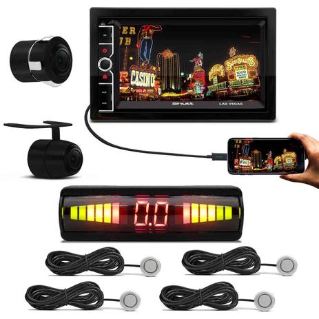 Kit Central Multimídia Shutt Las Vegas 6.5” BT Android IOS + Câmera + Sensor Estacionamento Prata Menor preço em Kit Central Multimídia Shutt Las Vegas 6.5” BT Android IOS + Câmera + Sensor Estacionamento Prata
