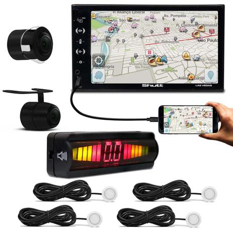 Kit Central Multimídia Shutt Las Vegas 7” BT USB Android IOS + Câmera + Sensor Estacionamento Branco - Prime Menor preço em Kit Central Multimídia Shutt Las Vegas 7” BT USB Android IOS + Câmera + Sensor Estacionamento Branco - Prime
