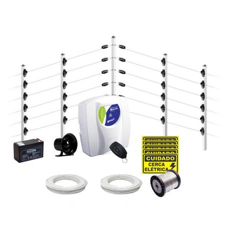 Kit Cerca Elétrica Industrial Big Haste de 1 Metro e Central de Choque c/ Alarme - 70 Metros - Genno Menor preço em Kit Cerca Elétrica Industrial Big Haste de 1 Metro e Central de Choque c/ Alarme - 70 Metros - Genno