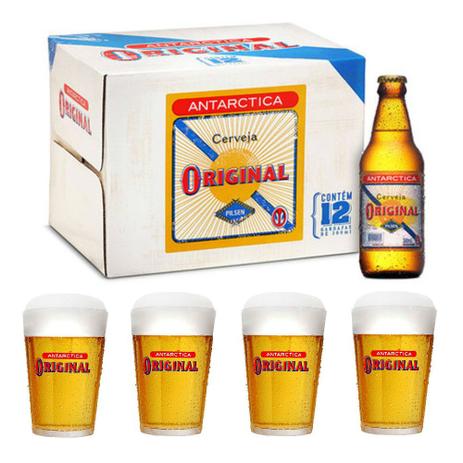 Kit Cerveja Antarctica Original 300ml (12unidades) + 4 copos Menor preço em Kit Cerveja Antarctica Original 300ml (12unidades) + 4 copos