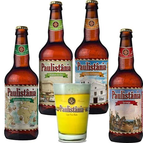 Kit Cerveja Artesanal Paulistania Ipa/ Lager/ Tripel / Red + Copo Menor preço em Kit Cerveja Artesanal Paulistania Ipa/ Lager/ Tripel / Red + Copo