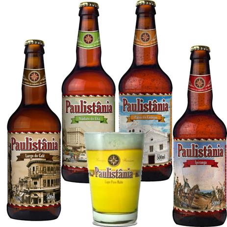 Kit Cerveja Artesanal Paulistania Stout/ Lager/ Tripel/ Red + Copo Menor preço em Kit Cerveja Artesanal Paulistania Stout/ Lager/ Tripel/ Red + Copo