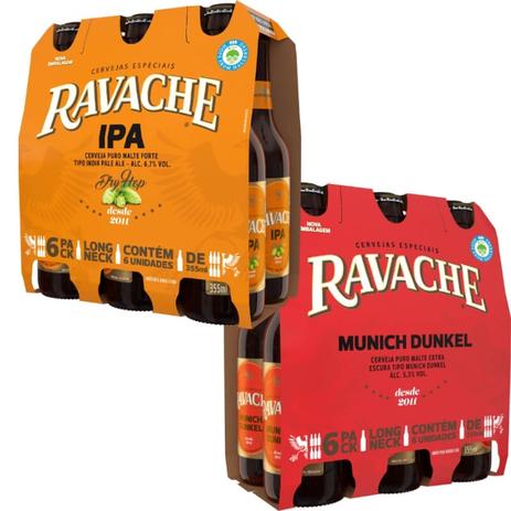 Kit Cerveja Artesanal Ravache 2 Estilos Ipa e Munich Dunkel 355ml 12 Unidades Menor preço em Kit Cerveja Artesanal Ravache 2 Estilos Ipa e Munich Dunkel 355ml 12 Unidades