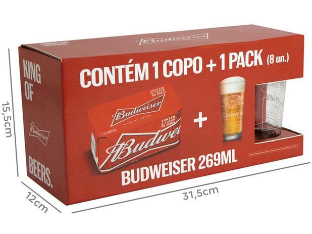 Kit Cerveja Budweiser American Standard Lager - 269ml Cada 8 Unidades com 1 Copo