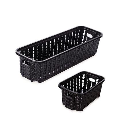Kit Cestas Organizadora Pequena Empilhável Preto 2 peças - Plasutil Menor preço em Kit Cestas Organizadora Pequena Empilhável Preto 2 peças - Plasutil