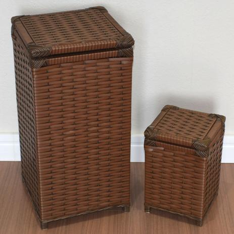 Kit Cesto Roupas 30x30x60 e Lixeira 20x20x30 Marrom - Indiano - Atelie isa Menor preço em Kit Cesto Roupas 30x30x60 e Lixeira 20x20x30 Marrom - Indiano - Atelie isa