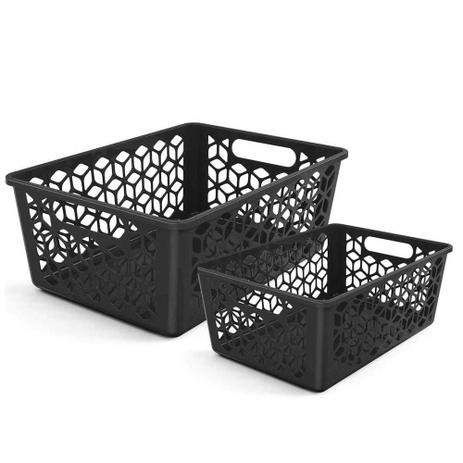 Kit Cestos Organizador Caixa Multiuso Preto 2 peças - Uz Menor preço em Kit Cestos Organizador Caixa Multiuso Preto 2 peças - Uz