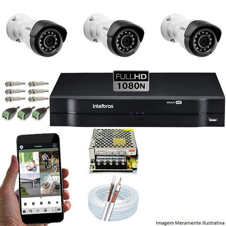 Kit Cftv 03 Câmeras VMH 1220B 1080p 3,6mm DVR Intelbras MHDX 1004 + Acessórios Menor preço em Kit Cftv 03 Câmeras VMH 1220B 1080p 3,6mm DVR Intelbras MHDX 1004 + Acessórios