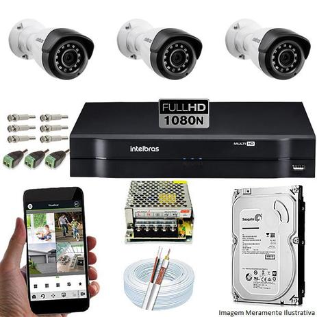 Kit Cftv 03 Câmeras VMH 1220B 1080p 3,6mm DVR Intelbras MHDX 1004 + HD 1TB Menor preço em Kit Cftv 03 Câmeras VMH 1220B 1080p 3,6mm DVR Intelbras MHDX 1004 + HD 1TB