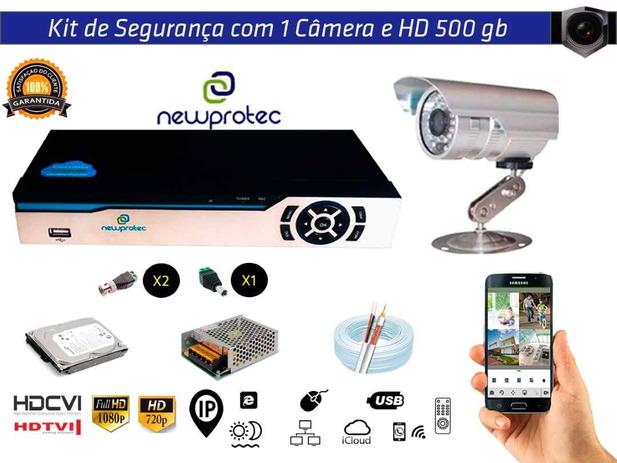Kit Cftv 1 Câmera Convencional com Dvr 4ch 5x1 Full Hd + Hd500gb 100m Cabo Coaxial e Fonte Colmeia 5A - Newprotec Menor preço em Kit Cftv 1 Câmera Convencional com Dvr 4ch 5x1 Full Hd + Hd500gb 100m Cabo Coaxial e Fonte Colmeia 5A - Newprotec