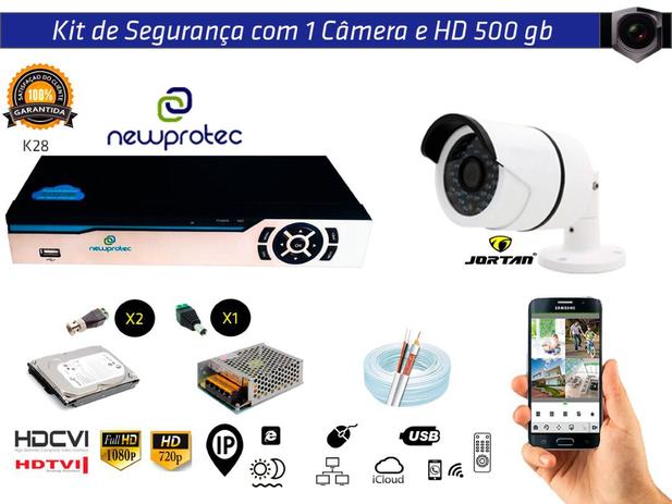 Kit Cftv 1 Câmera Jortan AHD720P com Dvr 4ch 5x1 Full Hd + Hd500gb 100m Cabo Coaxial e Fonte 5A - Newprotec / jortan Menor preço em Kit Cftv 1 Câmera Jortan AHD720P com Dvr 4ch 5x1 Full Hd + Hd500gb 100m Cabo Coaxial e Fonte 5A - Newprotec / jortan