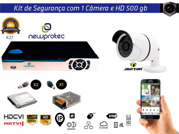 Kit Cftv 1 Câmera Jortan AHD720P com Dvr 4ch 5x1 Full Hd + Hd500gb e Fonte 5A - Newprotec / jortan Menor preço em Kit Cftv 1 Câmera Jortan AHD720P com Dvr 4ch 5x1 Full Hd + Hd500gb e Fonte 5A - Newprotec / jortan