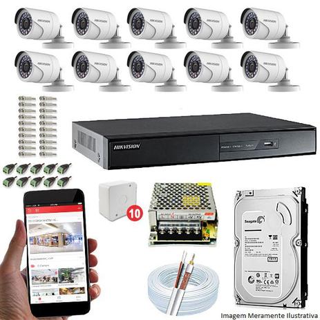 Kit CFTV 10 Câmeras Hikvision DVR 16 canais DS-7216 HD 500GB Menor preço em Kit CFTV 10 Câmeras Hikvision DVR 16 canais DS-7216 HD 500GB