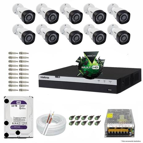 Kit Cftv 10 Câmeras VHD 1220B 1080P 3,6mm DVR Intelbras MHDX 3116 + HD 3TB WDP Menor preço em Kit Cftv 10 Câmeras VHD 1220B 1080P 3,6mm DVR Intelbras MHDX 3116 + HD 3TB WDP