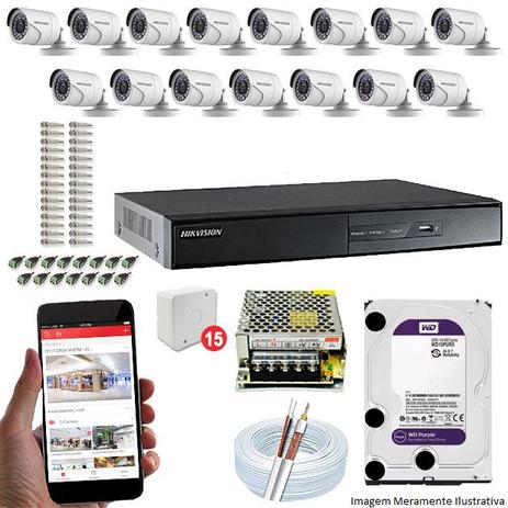 Kit CFTV 15 Câmeras Hikvision DVR 16 canais DS-7216 HD 1TB WD Menor preço em Kit CFTV 15 Câmeras Hikvision DVR 16 canais DS-7216 HD 1TB WD