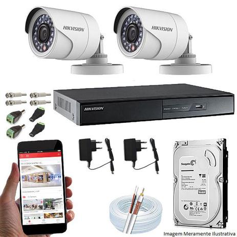 Kit Cftv 2 Câmeras Hikvision 720P HDTVI DVR Hikvision Turbo HD 4 Canais + HD 500GB Menor preço em Kit Cftv 2 Câmeras Hikvision 720P HDTVI DVR Hikvision Turbo HD 4 Canais + HD 500GB