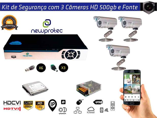 Kit Cftv 3 Câmeras Convencionais com Dvr 4ch 5x1 Full Hd + Hd500gb e Fonte 5A - Newprotec é ruim? Kit Cftv 3 Câmeras Convencionais com Dvr 4ch 5x1 Full Hd + Hd500gb e Fonte 5A - Newprotec é boa?