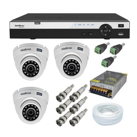 Kit CFTV 3 Câmeras de Segurança Dome Intelbras 1080P VHD 3220D + Dvr Intelbras 3004 + Acessórios Menor preço em Kit CFTV 3 Câmeras de Segurança Dome Intelbras 1080P VHD 3220D + Dvr Intelbras 3004 + Acessórios