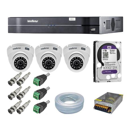 Kit CFTV 3 Câmeras Dome Intelbras 720P VHD 3120D + Dvr Intelbras 1004 + HD WD 1 Tera Purple + Acessórios Menor preço em Kit CFTV 3 Câmeras Dome Intelbras 720P VHD 3120D + Dvr Intelbras 1004 + HD WD 1 Tera Purple + Acessórios