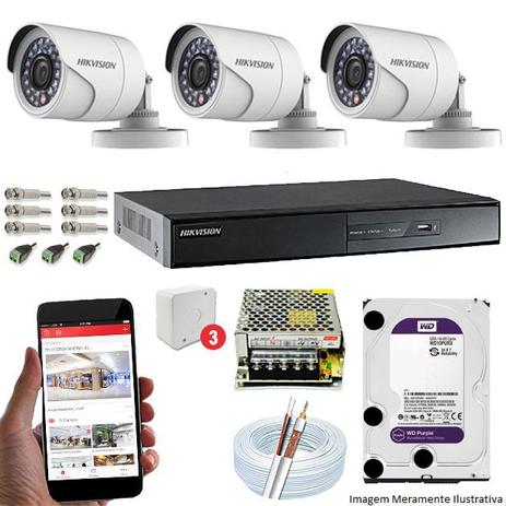 Kit CFTV 3 Câmeras Hikvision DVR 4 canais DS-7204 HD 1TB WD Menor preço em Kit CFTV 3 Câmeras Hikvision DVR 4 canais DS-7204 HD 1TB WD