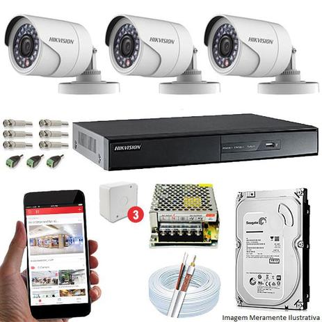 Kit CFTV 3 Câmeras Hikvision DVR 4 canais DS-7204 HD 1TB Menor preço em Kit CFTV 3 Câmeras Hikvision DVR 4 canais DS-7204 HD 1TB