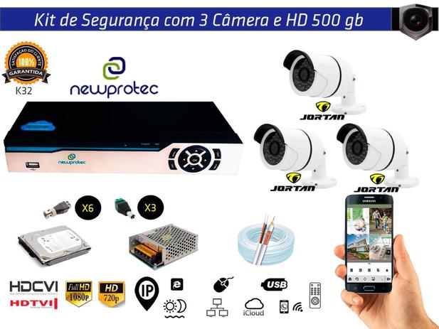 Kit Cftv 3 Câmeras Jortan AHD720P com Dvr 4ch 5x1 Full Hd + Hd500gb 100m Cabo Coaxial e Fonte 5A - Newprotec / jortan é boa?