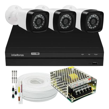 Kit Cftv 3 Cameras Segurança 1080p Full Hd Dvr Intelbras Shd Menor preço em Kit Cftv 3 Cameras Segurança 1080p Full Hd Dvr Intelbras Shd