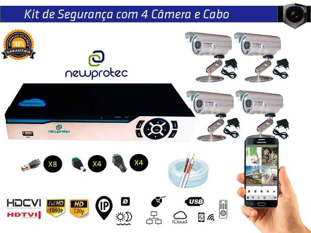 Kit Cftv 4 Câmeras Convencionais com Dvr 4ch 5x1 Full Hd e 100m Cabo Coaxial - Newprotec Menor preço em Kit Cftv 4 Câmeras Convencionais com Dvr 4ch 5x1 Full Hd e 100m Cabo Coaxial - Newprotec