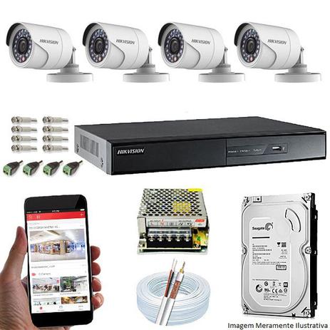 Kit Cftv 4 Câmeras Hikvision 720P HDTVI DVR Hikvision Turbo HD 4 Canais + HD 500GB Menor preço em Kit Cftv 4 Câmeras Hikvision 720P HDTVI DVR Hikvision Turbo HD 4 Canais + HD 500GB