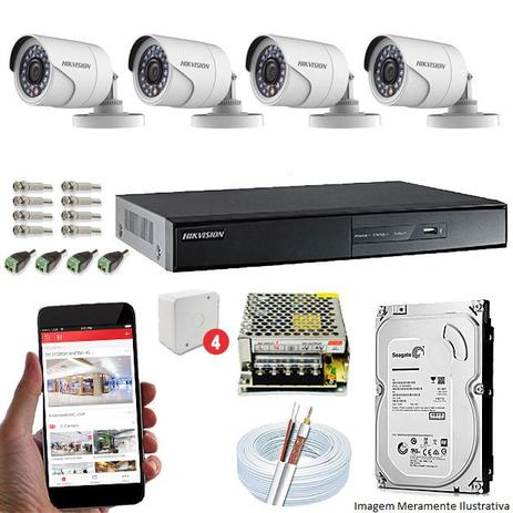 Menor preço em Kit CFTV 4 Câmeras Hikvision DVR 8 canais DS-7208 HD 2TB