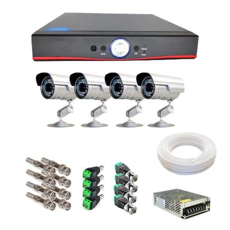 Kit CFTV 4 Câmeras Infravermelho 20 Mts de 1200 Linhas + Dvr AHD Full HD HD + Acessórios - Hb tech Menor preço em Kit CFTV 4 Câmeras Infravermelho 20 Mts de 1200 Linhas + Dvr AHD Full HD HD + Acessórios - Hb tech