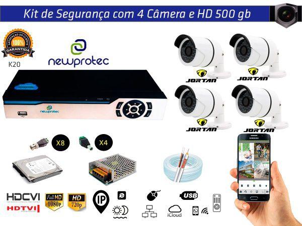 Kit Cftv 4 Câmeras Jortan AHD720P com Dvr 4ch 5x1 Full Hd + Hd500gb 100m Cabo Coaxial e Fonte 5A - Newprotec Menor preço em Kit Cftv 4 Câmeras Jortan AHD720P com Dvr 4ch 5x1 Full Hd + Hd500gb 100m Cabo Coaxial e Fonte 5A - Newprotec