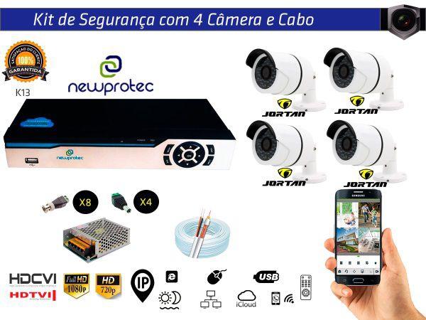 Kit Cftv 4 Câmeras Jortan AHD720P com Dvr 4ch 5x1Full Hd + 100m Cabo Coaxial e Fonte 5A - Newprotec / jortan Menor preço em Kit Cftv 4 Câmeras Jortan AHD720P com Dvr 4ch 5x1Full Hd + 100m Cabo Coaxial e Fonte 5A - Newprotec / jortan