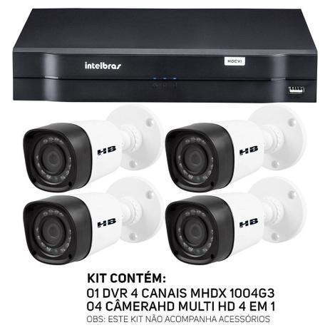 Kit CFTV 4 Câmeras Segurança 4 em 1 HB TECH 401+ DVR Intelbras MHDX 1004 Menor preço em Kit CFTV 4 Câmeras Segurança 4 em 1 HB TECH 401+ DVR Intelbras MHDX 1004