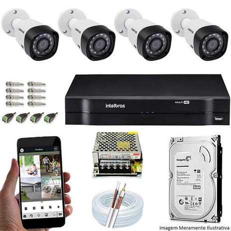 Kit Cftv 4 Câmeras VHD 1010B Bullet 720p Dvr 8 Canais Intelbras MHDX + HD 1TB Menor preço em Kit Cftv 4 Câmeras VHD 1010B Bullet 720p Dvr 8 Canais Intelbras MHDX + HD 1TB