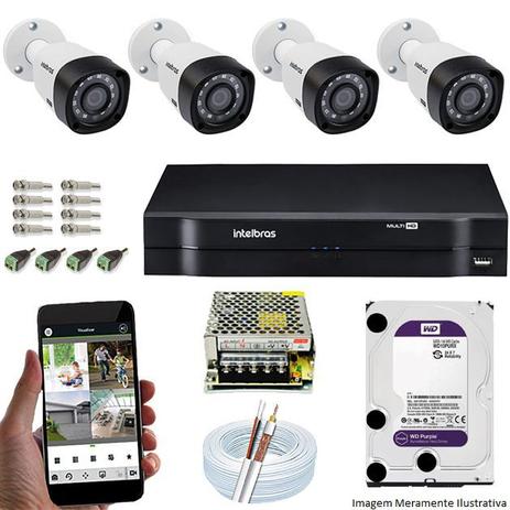 Kit Cftv 4 Câmeras VHD 1120B Bullet 720p Dvr 8 Canais Intelbras MHDX + HD WDP 1TB Menor preço em Kit Cftv 4 Câmeras VHD 1120B Bullet 720p Dvr 8 Canais Intelbras MHDX + HD WDP 1TB